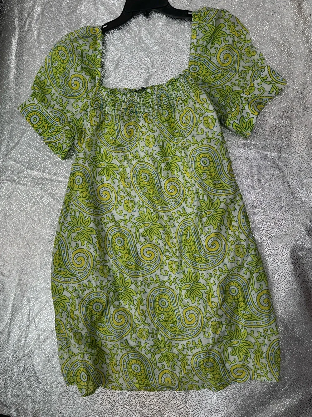 Sz blockprints j.crew Keely mini dress lime green paisley L